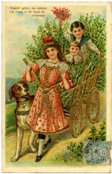 Postkarte, bitte akzeptieren Sie, Kinderwünsche und Frühlingsblumen