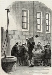 Post: Sortierung der Briefe für Abteilungen und Ausland - Gravur in „Tableau-de-Paris“ von Edmond Texier 1852