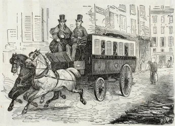 Post: der Omnibus der Briefträger - Gravur in „Tableau-de-Paris“ von Edmond Texier 1852
