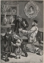 Potichomy, ein Verfahren aus dem 19. Jahrhundert, um Porzellanvasen aus China und Japan zu imitieren. Gravur aus 1880 in „Les arts et metiers illustres“ von Adolphe BITARD.