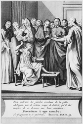 Praxis der Hilfeleistung und wundersame Heilung von Aubigan, Illustration aus La verite des miracles de M. de Paris... von Louis Basile Carré de Montgeron, 1737