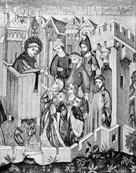 Predigt der ersten Missionsapostel, Illustration aus Wissenschaft und Literatur im Mittelalter und der Renaissance, geschrieben und graviert von Paul Lacroix, 1878