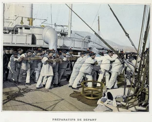Vorbereitungen zur Abreise - in „Album militaire - Marine: Das Leben an Bord“