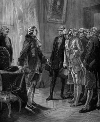 Vorstellung des Vorschlags zur Gründung des Conservatoire des arts et métiers im Jahr 1783 vor dem König von Frankreich, Ludwig XVI.