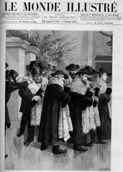 Prozession zur Einweihung des neuen israelischen Tempels in Versailles. Gravur in „Die illustrierte Welt“ 1886