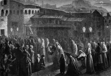 Prozession der Büßer von Confalais, religiöse Prozession im Süden Frankreichs in Puy en Velay, Haute Loire (43)