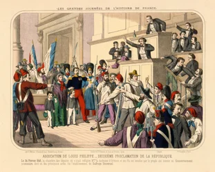 Proklamation der Zweiten Französischen Republik während der Februarrevolution, 24. Februar 1848, Flugblatt veröffentlicht von Gadola, Lyon, 1848