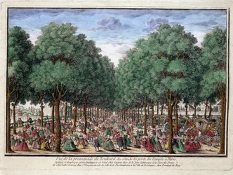 Promenade du Boulevard, Porte du Temple in Paris - Gravur