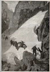 Pyrenäen - Aufstieg zum Pic du Midi - Gravur in „PATRIE“ - BESCHREIBUNG PIQUE DE LA FRANCE IN 6 BÄNDEN VON LUCIEN HUARD - Ende des 19. Jahrhunderts
