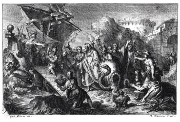 Wiedergeburt des Asklepios als Schlange zur Zeit der Ankunft seines Kultes aus Griechenland in Rom im Jahr 293 v. Chr.