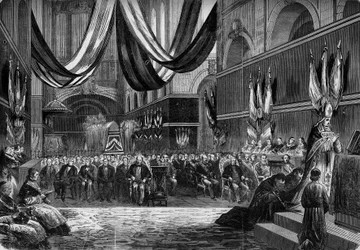 Religiöser Gottesdienst zu Ehren der Generäle Clement Thomas (1809-1871) und Claude Lecomte (1817-1871) in der Kirche Saint Louis de Versailles