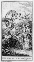 Darstellung einer Szene aus dem Stück "Les amants magnifiques" (1670) von Jean Baptiste Poquelin dit Moliere (1622-1673). Gravur von 1740.