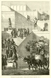 Restaurierung eines assyrischen Palastes (Gravur)