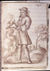 Rhabdomantie - Rutengehen - Wünschelrutengängerei - in „Physique occulte, ou Traité de la baguette divinatoire et de son utilité pour la découverte des sources, des mines, des trésors cachés, des Diebe und der flüchtigen Mörder usw.“ von Pierre Le Lorrain