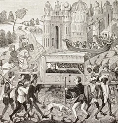 Robert I., Herzog der Normandie, wird in seiner Sänfte getragen, aus 