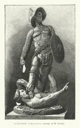 Römische Gladiatoren kämpfen (Gravur)