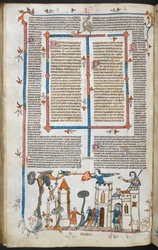 Szene eines Drachen, der eine Burg angreift, ca. 1300-40
