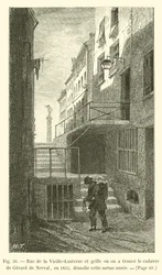 Rue de la Vieille-Lanterne und Gitter, wo 1855 die Leiche von Gérard de Nerval gefunden wurde, im selben Jahr abgerissen