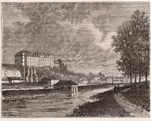 Sable-sur-Sarthe (Sable sur Sarthe) - Gravur in „La France illustree: geographie, histoire, administration statistique“ von V.A. Malt-Brown. 1884