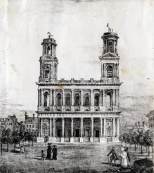 Kirche Saint-Sulpice, Paris - „Alphabet Picturesque des Monumens de Paris“ um 1840 (Gravur)