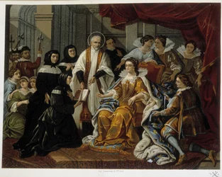 Saint Vincent de Paul stellt Anne von Österreich die ersten Töchter der Nächstenliebe vor