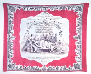 Schal mit einer Karikatur des von Gier und Ehrgeiz krank gewordenen Russlands während des Krimkriegs, ca. 1856