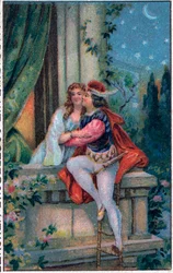 Szene aus Shakespeares "Romeo und Julia", Akt 3, Szene 5: die Liebenden auf dem Balkon.