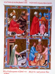 Szenen aus dem Leben des Heiligen Blasius, Faksimile eines Manuskripts aus dem 15. Jahrhundert des Legendaire des Anjou-Hongrie, Schule von Bologna