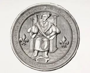 Siegel des Königs der Basoche, des Anführers der Gilde der Rechtsgelehrten des Pariser Gerichtswesens, aus Les Arts au Moyen Age, veröffentlicht 1873