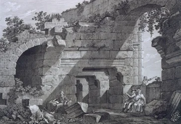 Zweite Galerieebene des Amphitheaters in Nimes, aus Antiquités de la France: Vol I, Monuments de Nimes