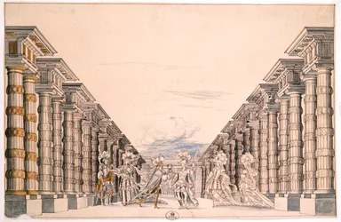 Bühnenbild für ein nicht identifiziertes Stück, aus einer Sammlung mit dem Titel Menus Plaisirs du Roi