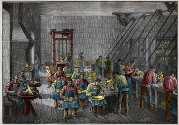Silberwarenwerkstatt in Frankreich im 19. Jahrhundert. Gravur von 1885 in 