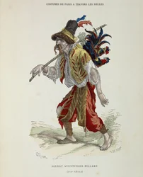 Soldatenabenteurer Pillard (Vagabund) im 16. Jahrhundert - in „Das Kostüm von Paris durch die Jahrhunderte“