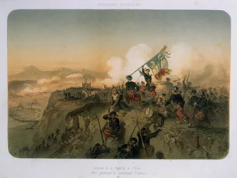 Soldaten unter Beschuss in der Schlacht von Alma am 20. September 1854, 1854