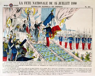 Feierliche Verteilung der Fahnen in Longchamp durch Präsident Jules Grévy (1807-91), 14. Juli 1880