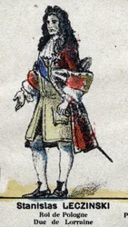 Stanislas I Leszczynski (1677-1766), Herzog von Lothringen und Bar, König von Polen. In "Galerie der Könige und Königinnen von Frankreich und berühmter Persönlichkeiten von 1643 bis 1895" Epinal-Bild.