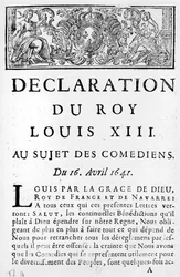Erklärung von Ludwig XIII. (1601-43) über die Komödianten, 16. April 1641