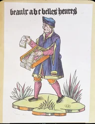 Straßenhändler verkauft Alphabetbücher und Bücher, aus Cris de Paris, ca. 1515