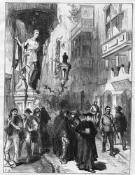 Straße in Valletta auf der Insel Malta. Gravur in "L