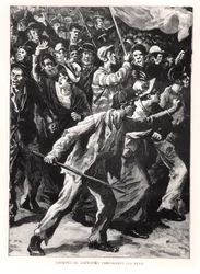 Streikende demonstrieren auf den Straßen von Chicago während der Pullman-Unruhen von 1894, um 1895