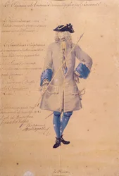Studie der Uniform eines Marinesoldaten in Le Havre, 1718