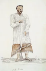 Tahitianischer Häuptling, Illustration aus der Reise von Louis I Duperrey, von LF Lejeune