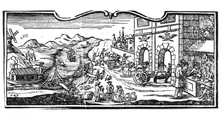 Steueramt am Stadteingang für Weine und Spirituosen, Dekret des Staatsrats vom 22. März 1707, aus den Registern des Staatsrats von Paris, 1739 (Detail)