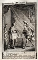 Telemachus findet Ulisse - Gravur von 1798 von Monnet in „Les Aventures de Telemaque, fils d