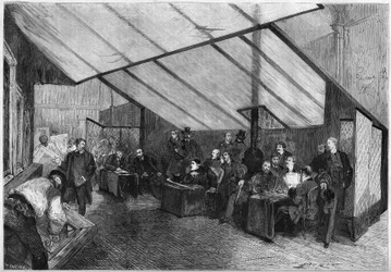 Der Salon von 1872: eine Sitzung der Jury für Gemälde. Von rechts nach links sind Meissonnier, Ph. Rousseau, Breton, G. Boulanger, Robert Fleury, Fromentin, Jalabert, Mazerolles, Brion, Bonnat, Baudry, Dubuffe, Delauney, Cabat. Gravur in „Le Monde Illustré