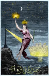 Die Allegorie des Lichts - Gravur in "Sciences made available to everyone - physics and chemistry" von Alexis Clerc - Ende 19. Jahrhundert - Privatbesitz