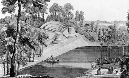 Das Amphitheater von Claremont, 6 Meilen von London, aus Details des Nouveaux Jardins a la Mode, von George Louis le Rouge, veröffentlicht ca. 1770-87