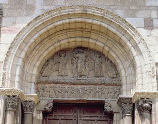 Die Himmelfahrt, Tympanon von der Porte Miegeville, ca. 1120