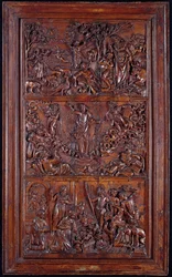Das Credo, Tafel I: Die Erschaffung der Welt, Verklärung, Verkündigung und Geburt Christi, 1587 (Holz)