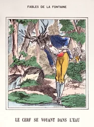 Der Hirsch, der sich im Wasser sieht, aus 